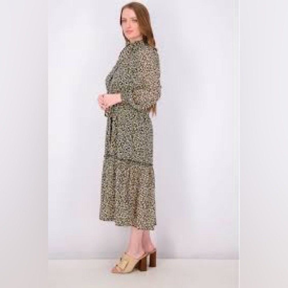 Miss Selfridge Tiered Ditzy Floral Long sleeved Midi Dress Black Multi Size Med